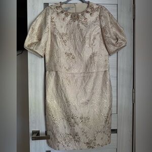 Teri Jon Gold Textured Long Sleeve Dress